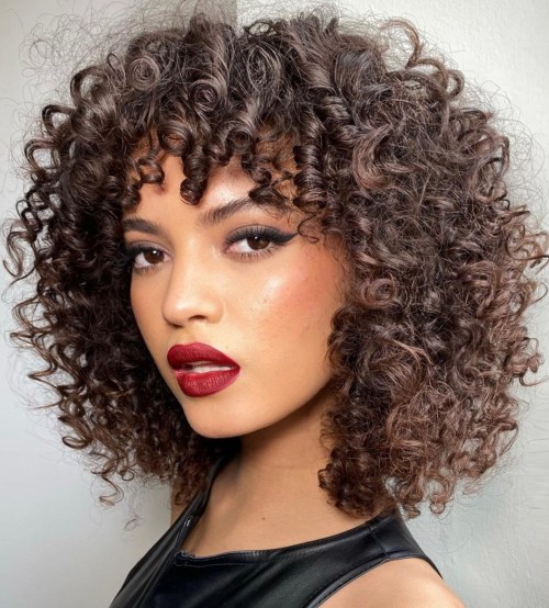 Dark Brown Chin Length Bob With Full Bangs — 3B Hairstyles
