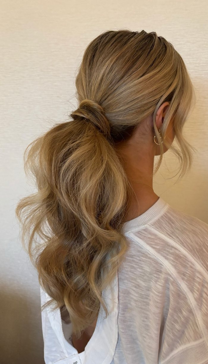 Ash Blonde Low Ponytail With Face-Framing Strands