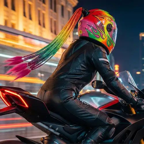 Rainbow Pigtail Braids — Motorcycle Helmet Hairstyles