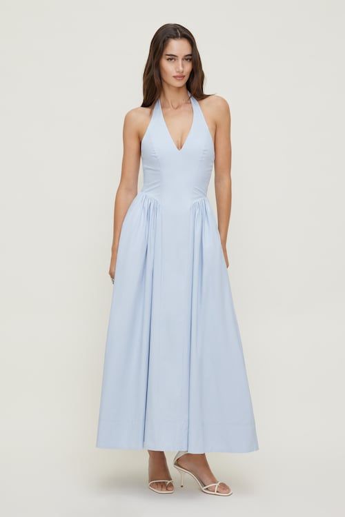 Light Blue Cotton Halter Neck Maxi Dress: Wearability Light Blue Cotton Halter Neck Maxi Dress: Wearability — Dresses for Tall Women