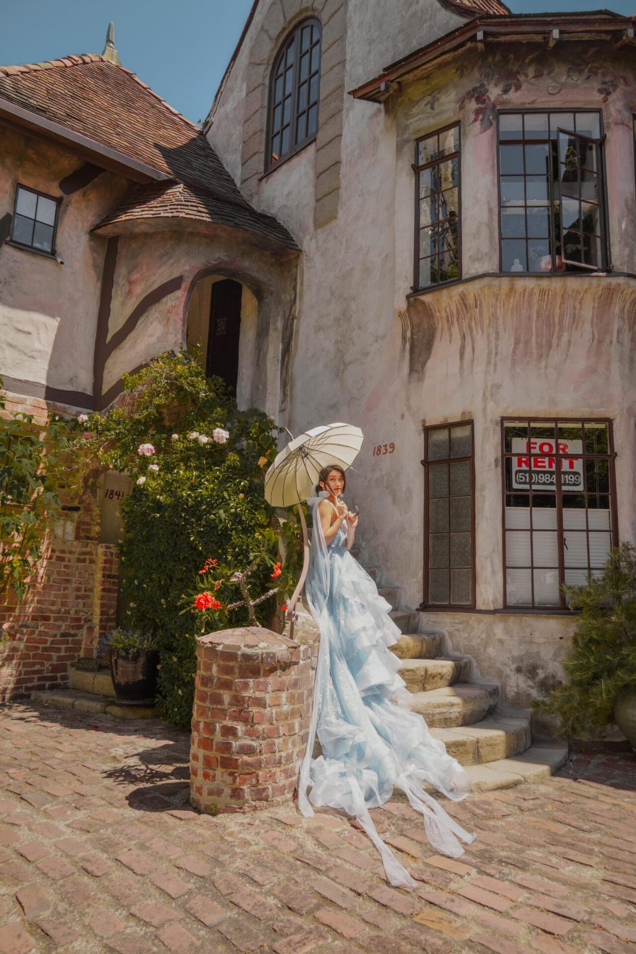Light Blue Tiered Tulle Ballgown with Dramatic Train — Princesscore Outfits
