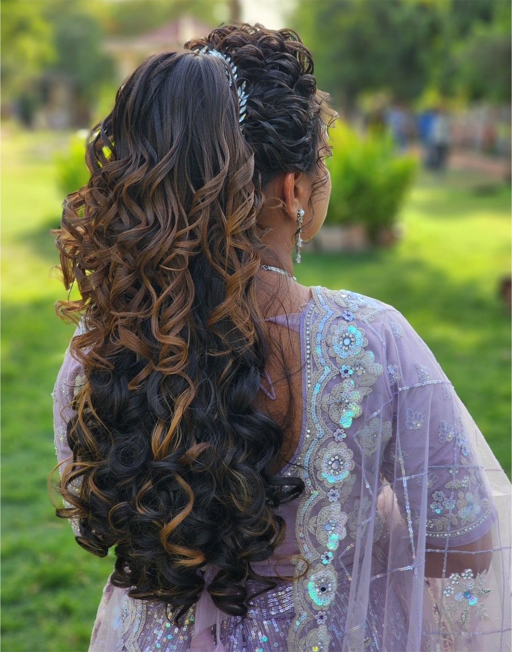 Extreme Volume Dark Brown Curls With Caramel Extreme Volume Dark Brown Curls With Caramel — Curly High Ponytail