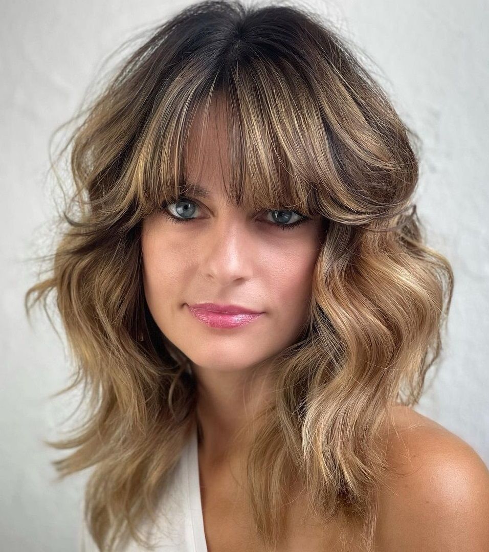Layered Lob With Curtain Bangs — Hairstyles for Big Forehead