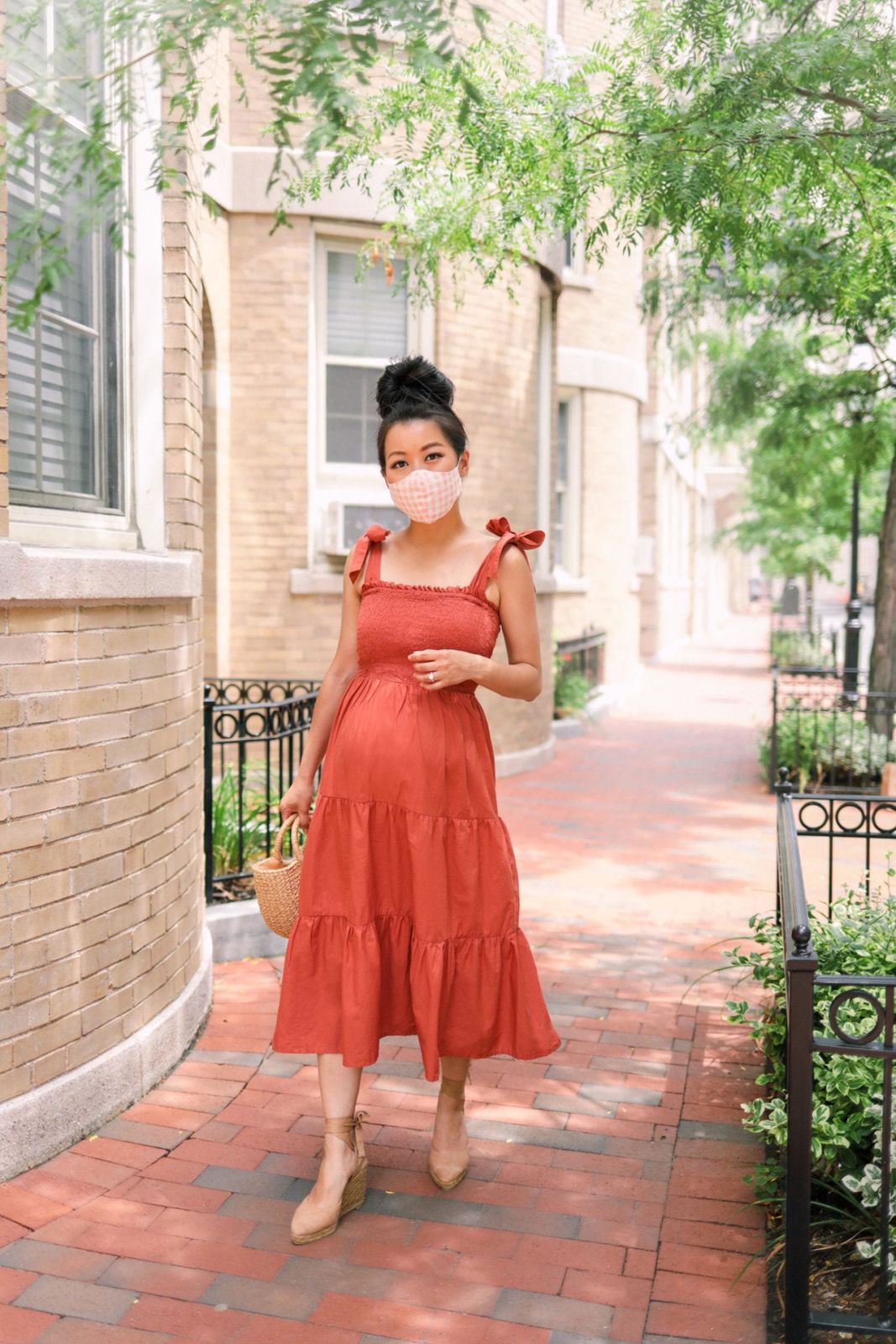 Rust Orange Tiered Midi Dress with Smocked Bodice — Nursing Friendly Dresses