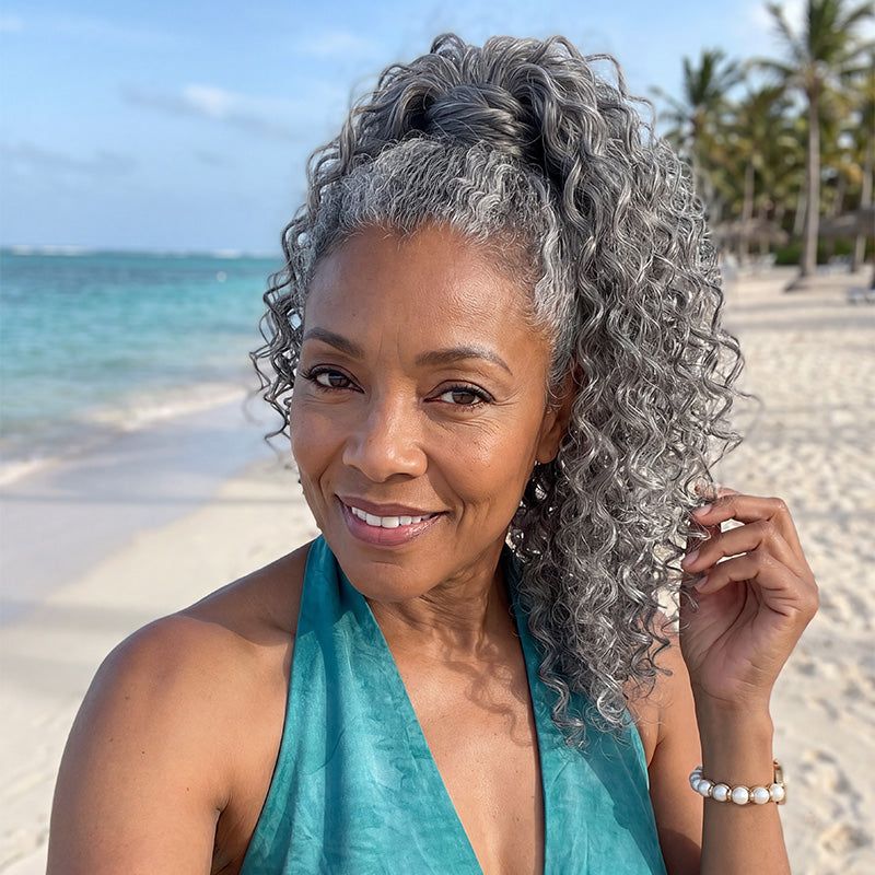 Salt and Pepper Curly Ponytail — Wrap Around Ponytail