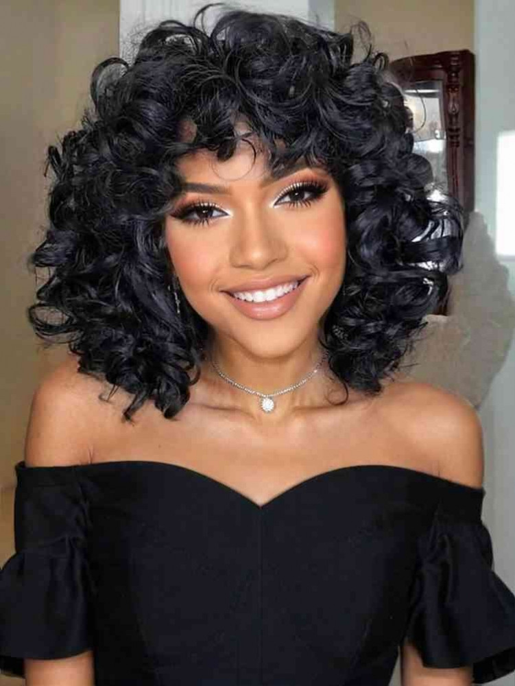 Voluminous Bob With Full Bangs Voluminous Bob With Full Bangs — Curly Wig Styles