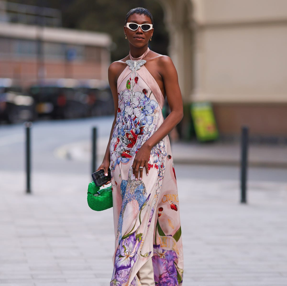 Flowing Floral Halter Dress with Statement Accessories — Dressy Casual Outfits