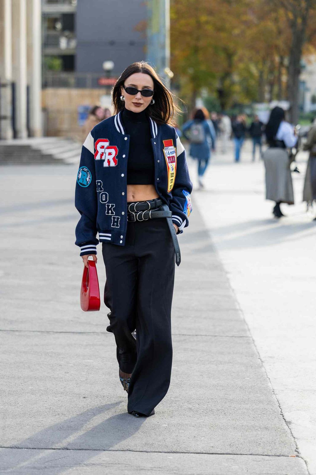 Chic Varsity Jacket with Turtleneck and Trousers for an Event Chic Varsity Jacket with Turtleneck and Trousers for an Event — Varsity Jacket Outfits