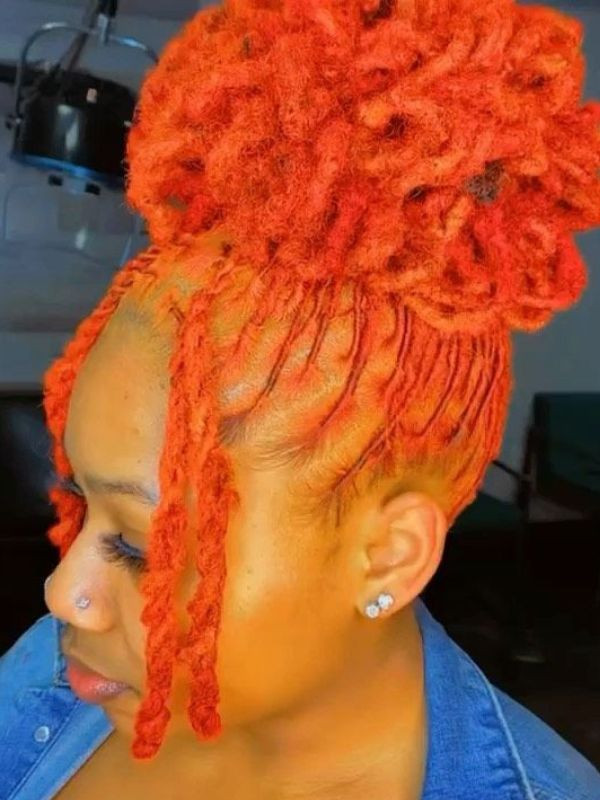 Mid-Back Orange Loc Updo — Loc Colors