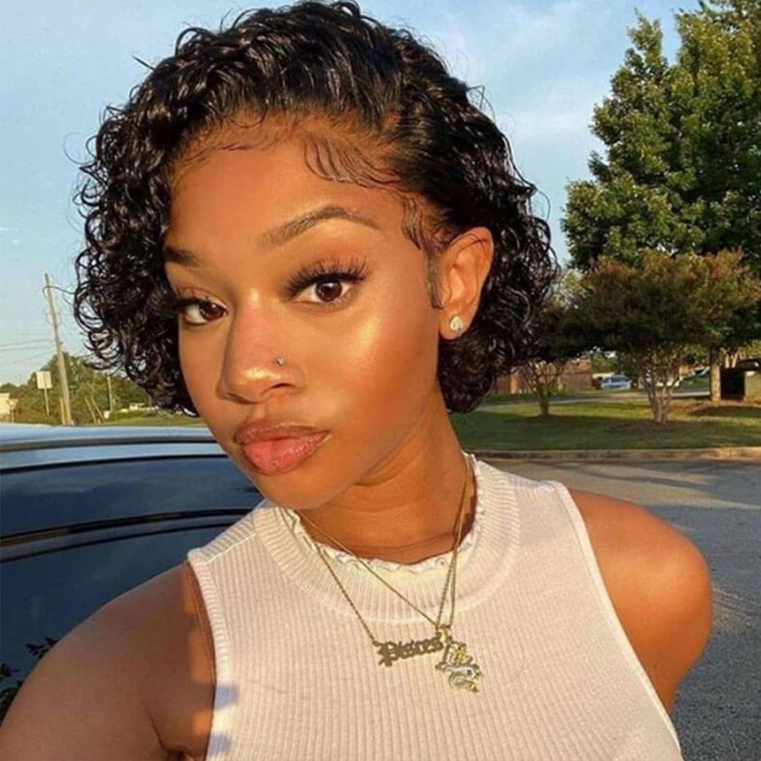 Short Curly Black Bob Ear Length Short Curly Black Bob Ear Length — Bob Wig Styles