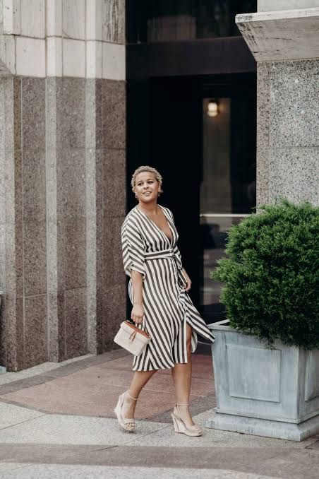 Smart Casual Black and White Wrap Dress Smart Casual Black and White Wrap Dress — Striped Dresses