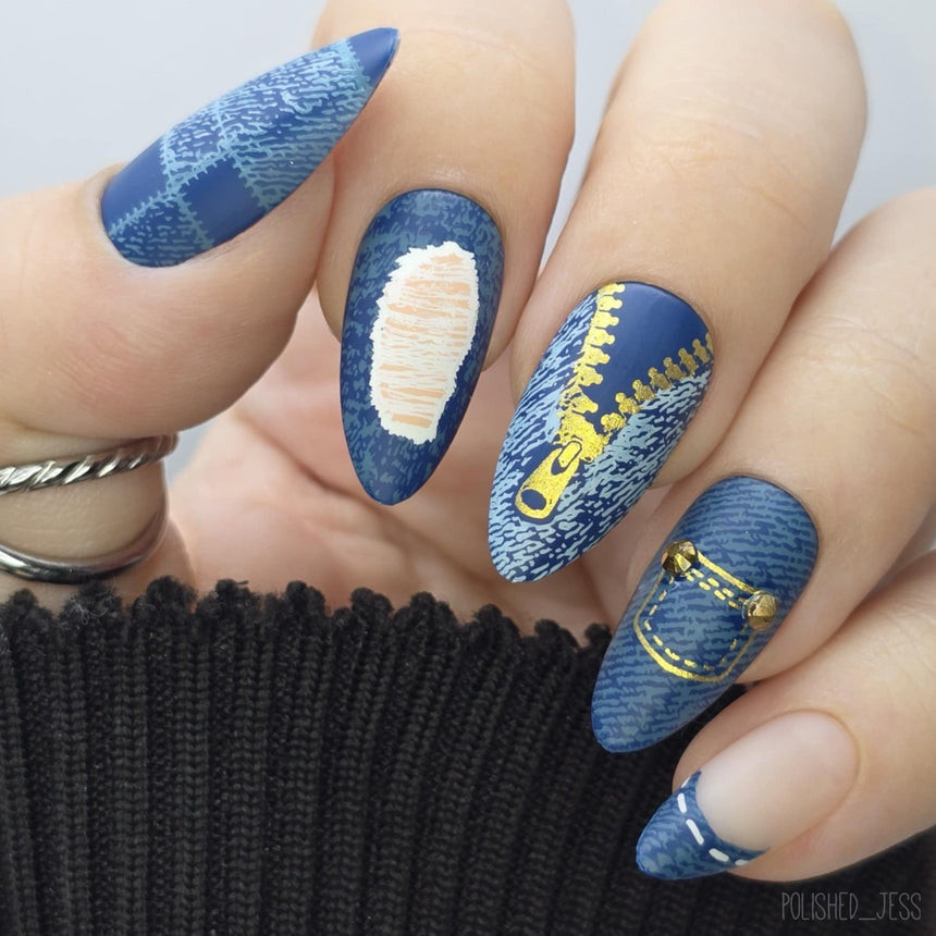Pocket and Zipper Medium Almond Denim Nails Pocket and Zipper Medium Almond Denim Nails