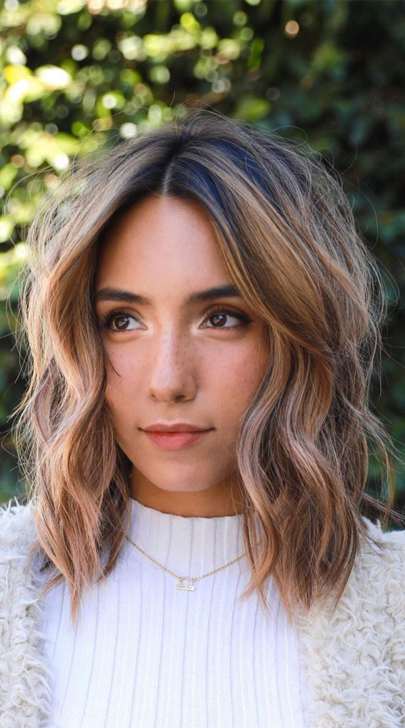Loose Waves Medium Brown With Caramel Highlights Loose Waves Medium Brown With Caramel Highlights — Hair Color for Medium Skin