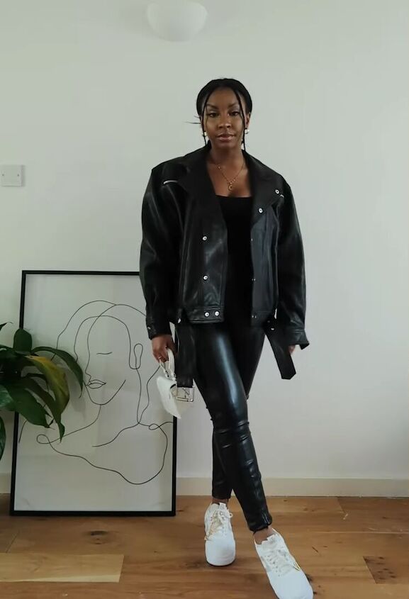 Edgy Casual: Air Force 1s with Leather Leggings and an Oversized Leather Jacket — Air Force 1 Outfits