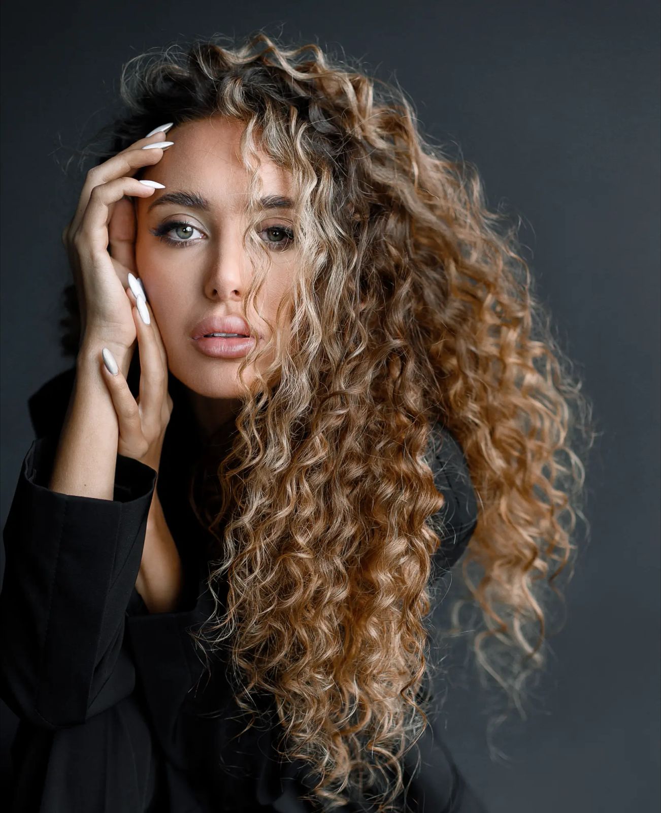 Long Layers Visual Idea — Balayage Curly Hair