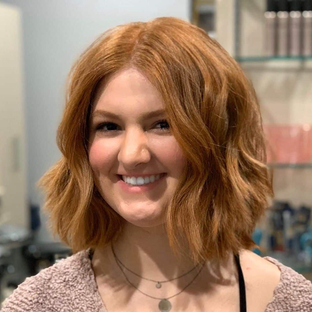 Vibrant Copper Bob With Waves — Haircuts for Round Faces