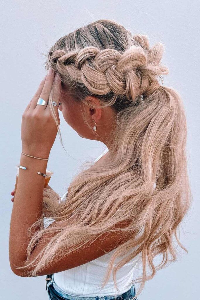Blonde Braided Crown Ponytail — Travel Hairstyles