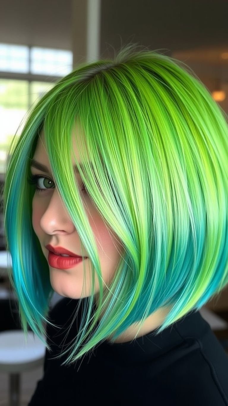 Chin Bob With Neon Green Teal Melt Chin Bob With Neon Green Teal Melt — Neon Green Hair