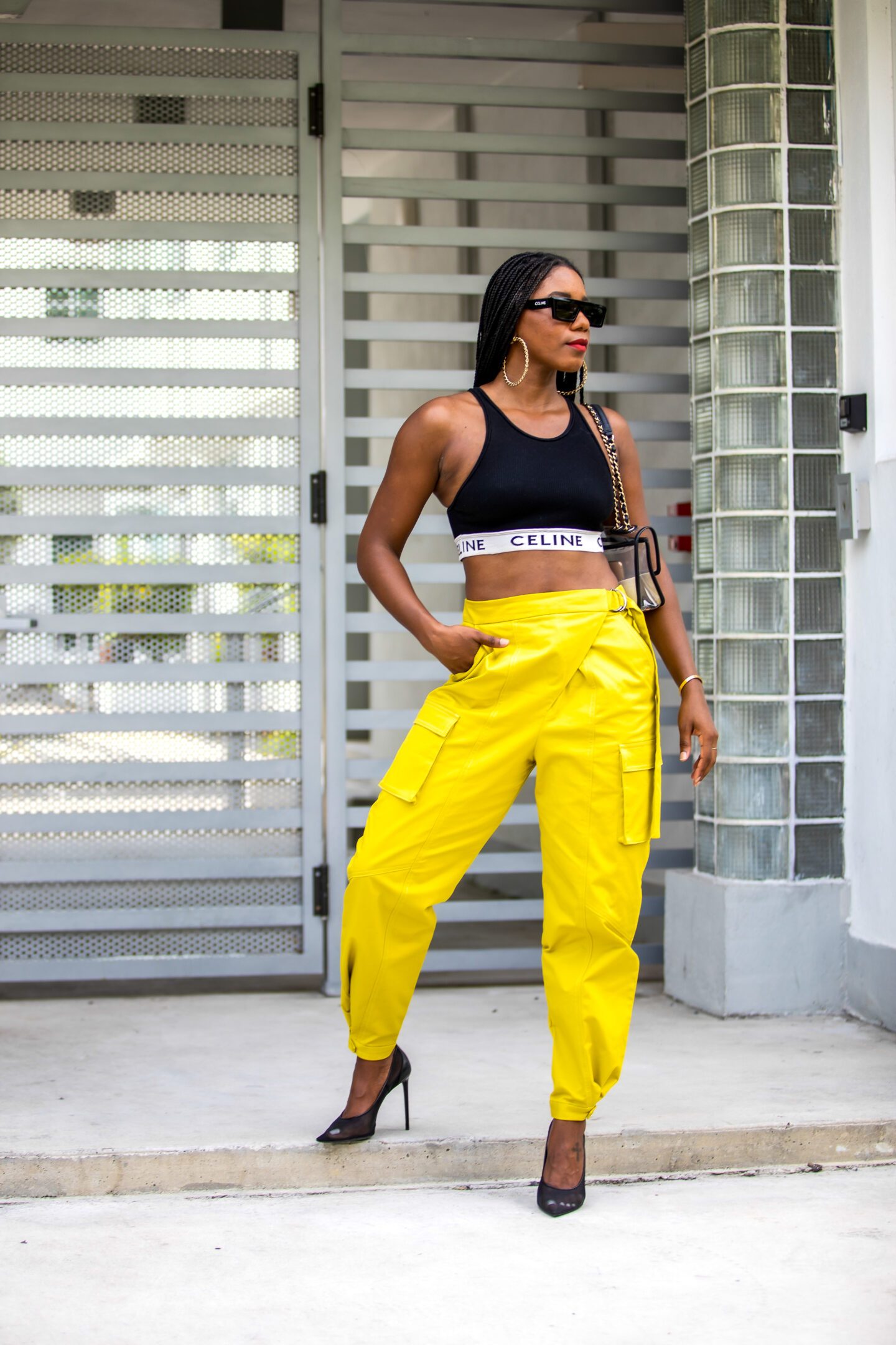 Bold Statement: Bright Yellow Cargos with a Black Crop Top Bold Statement: Bright Yellow Cargos with a Black Crop Top — Cargo Pants