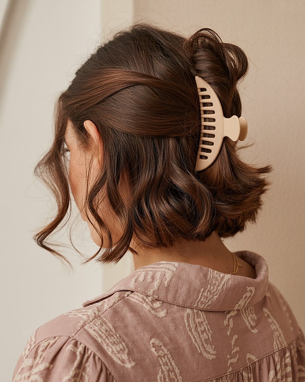 Half-Up Bob Twist with Neutral Clip — Mini Claw Clip Hairstyles