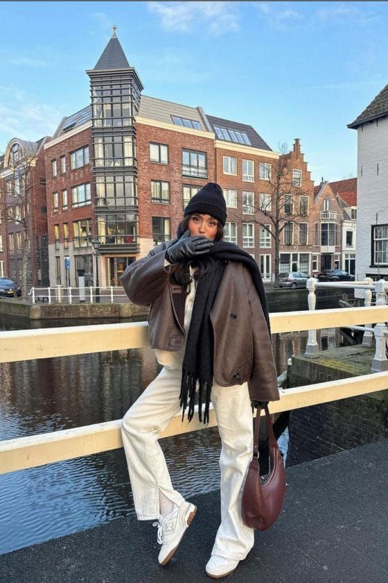 Leather Jacket and Wide-Leg Trousers for Cool Weather Leather Jacket and Wide-Leg Trousers for Cool Weather — Amsterdam Outfits