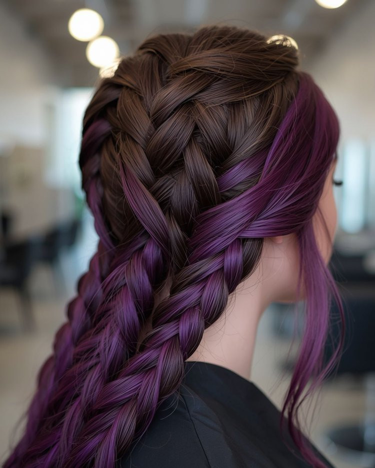 Dark Brown with Purple Streaks — Purple Braids