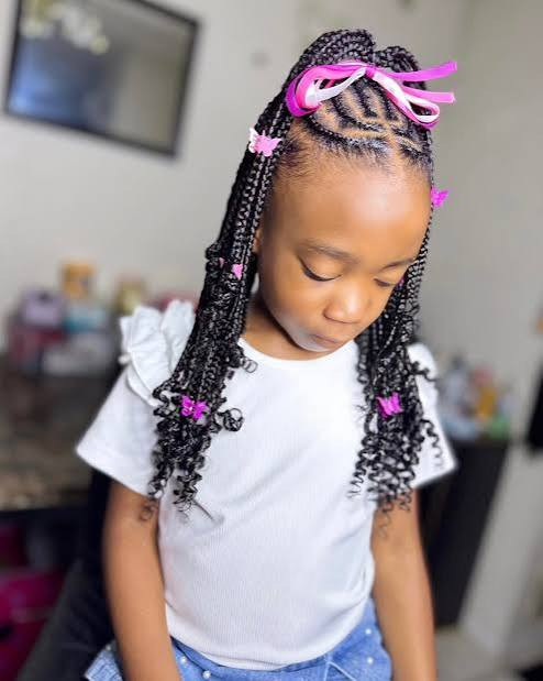Shoulder-Length Braids With Curly Ends and Clips Shoulder-Length Braids With Curly Ends and Clips — Kids Knotless Braids