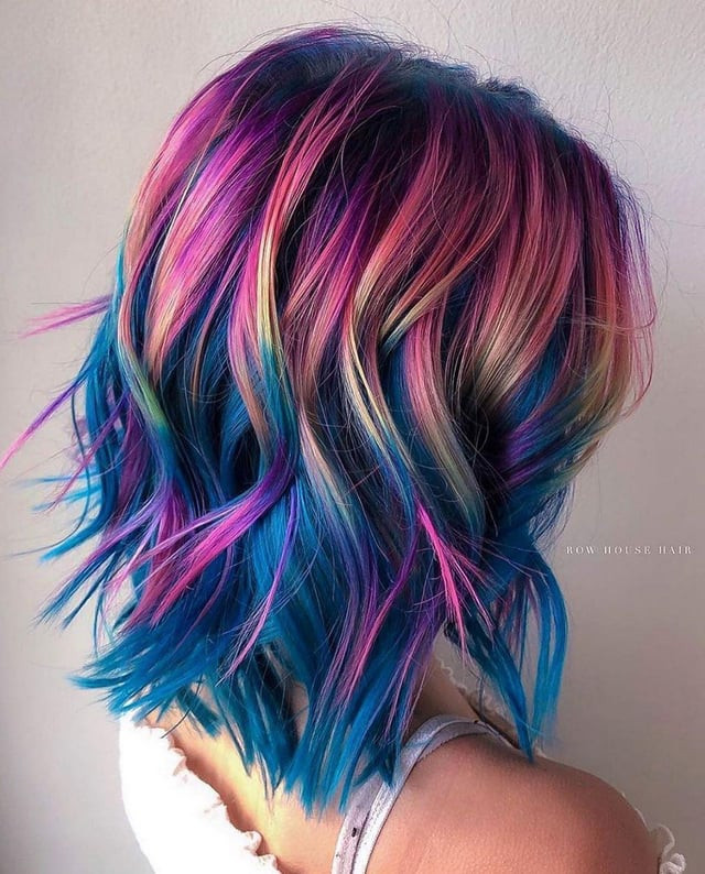 Shoulder Length Bob With Rainbow Colors — Holographic Hair
