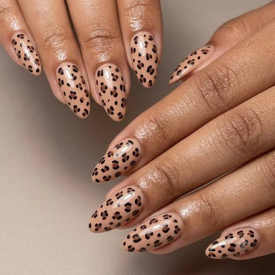 Classic Black Leopard Medium Almond Nails — Animal Print Nails