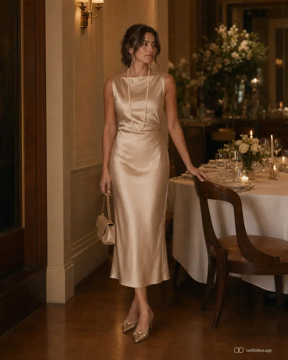Old Money Dinner Outfit in Cream Satin | outfitideas
