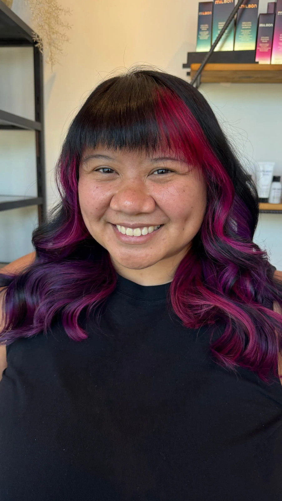 Magenta Highlights Mid-Back Layers — Magenta Hair