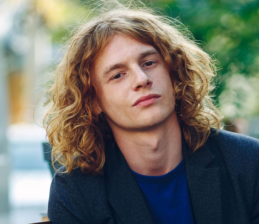 Air-Dried Strawberry Blonde Waves — Long Hairstyles for Men