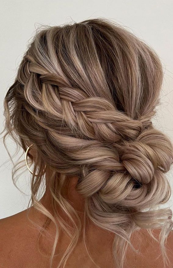 Intricate Braided Ash Blonde Updo — Wedding Low Bun