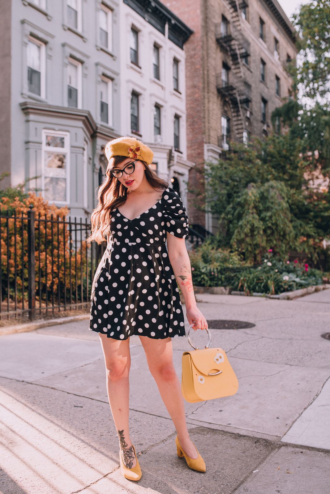 Retro Mini Dress with Puff Sleeves and Bold Accessories Retro Mini Dress with Puff Sleeves and Bold Accessories — Polka Dot Dresses