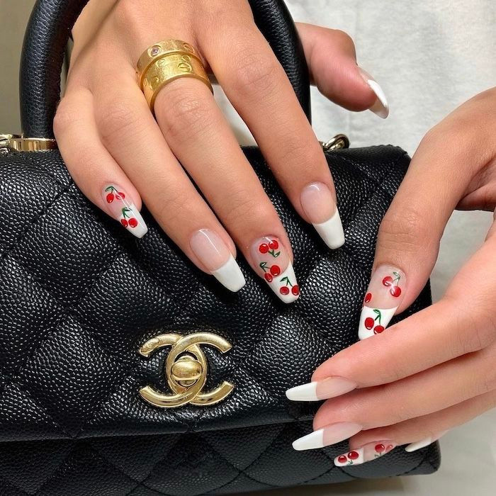 Cherry Motifs On Accent Nails Visual Idea — Nail Extensions