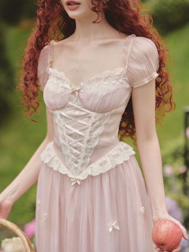 Fairytale Charm: Blush Pink Lace Corset Princess Dress Fairytale Charm: Blush Pink Lace Corset Princess Dress — Corset Dress Outfits