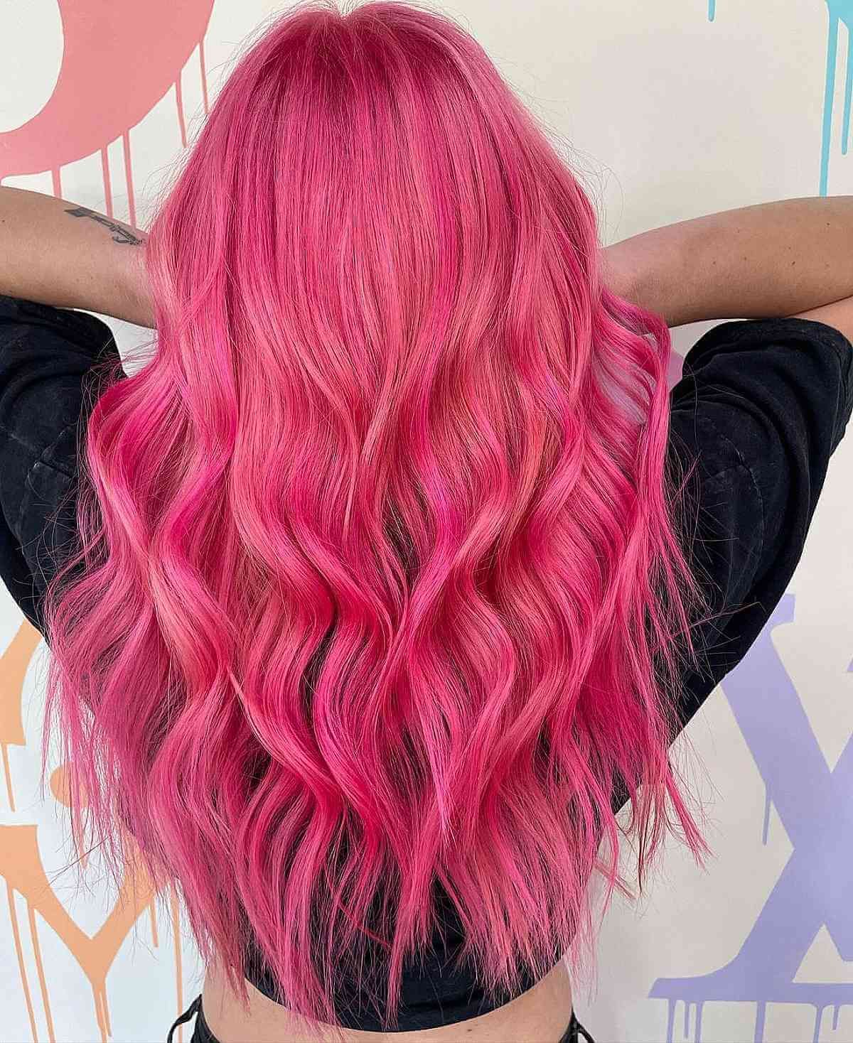 Vivid Hot Pink With Lighter Pink Highlights Vivid Hot Pink With Lighter Pink Highlights — Fun Hair Colors