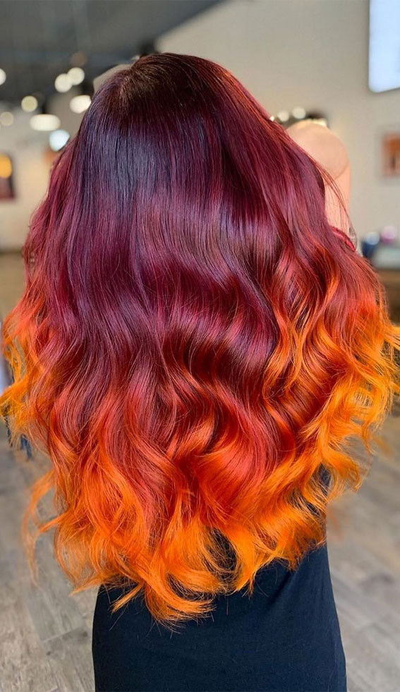 Long Wavy Hair With Fiery Gradient — Sunset Hair