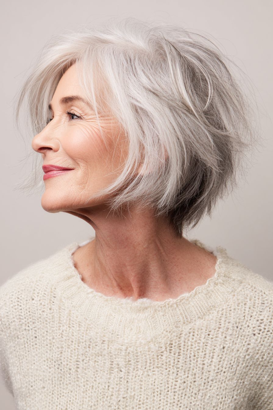 Silver Grey Shaggy Bob Wispy Bangs Silver Grey Shaggy Bob Wispy Bangs