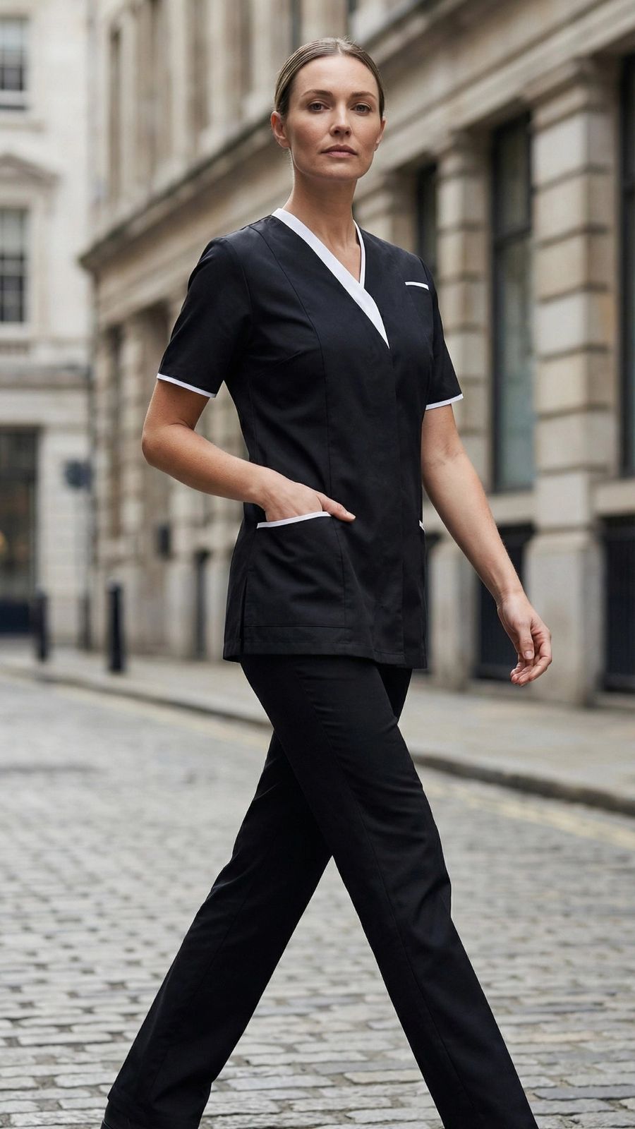 Black Healthcare Tunic with White Trim Black Healthcare Tunic with White Trim — Scrubs Outfits