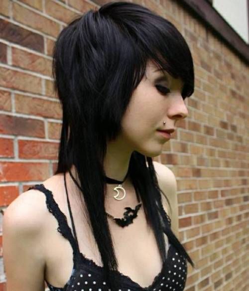 Black Base With Long Dark Blue Streaks Visual Idea — Emo Hair