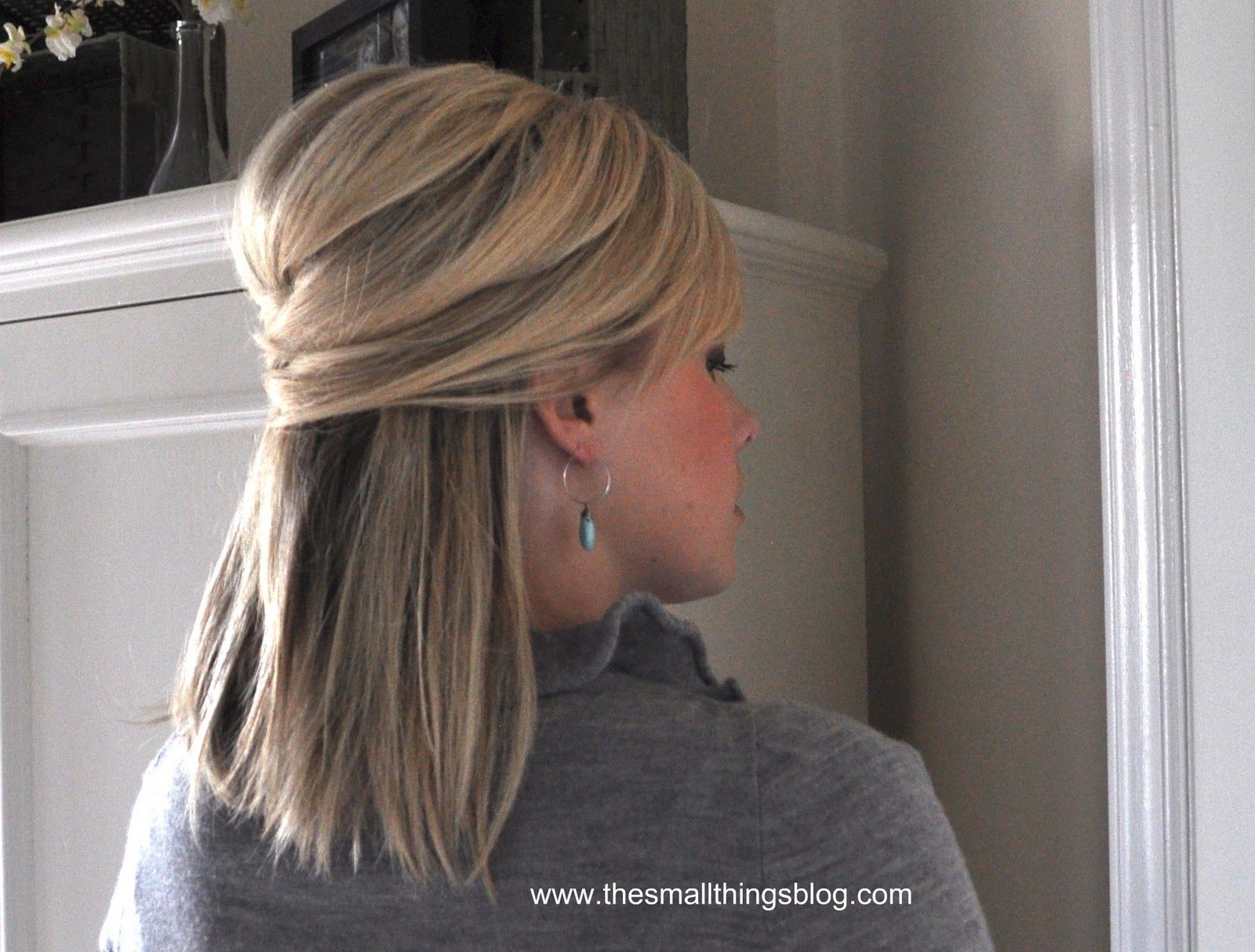 Side Swept Bangs Visual Idea — Half Up Half Down Medium Hair