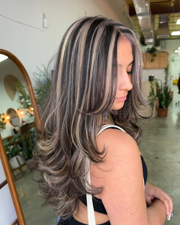 Mid-Back Chunky Lowlights on Ash Blonde Mid-Back Chunky Lowlights on Ash Blonde — Lowlights on Blonde Hair