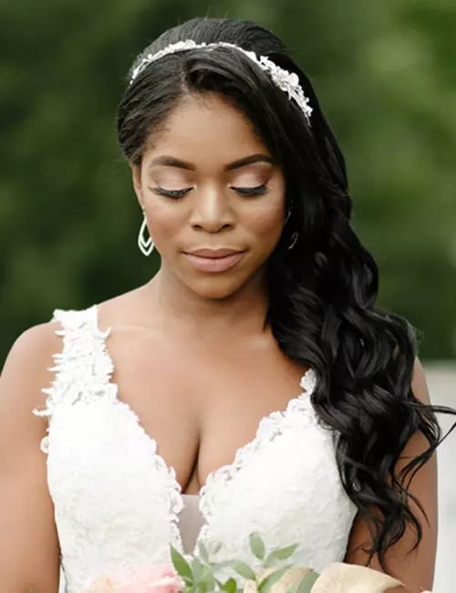 Loose Waves With Crystal Bridal Headband Loose Waves With Crystal Bridal Headband — Wedding Hairstyles for Black Women