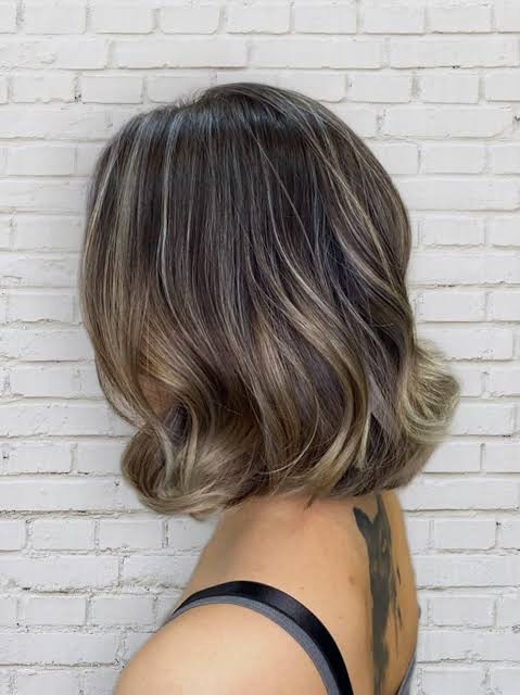 Wavy Ash Brown Bob With Blonde Highlights Wavy Ash Brown Bob With Blonde Highlights — Hair Color for Asian Hair