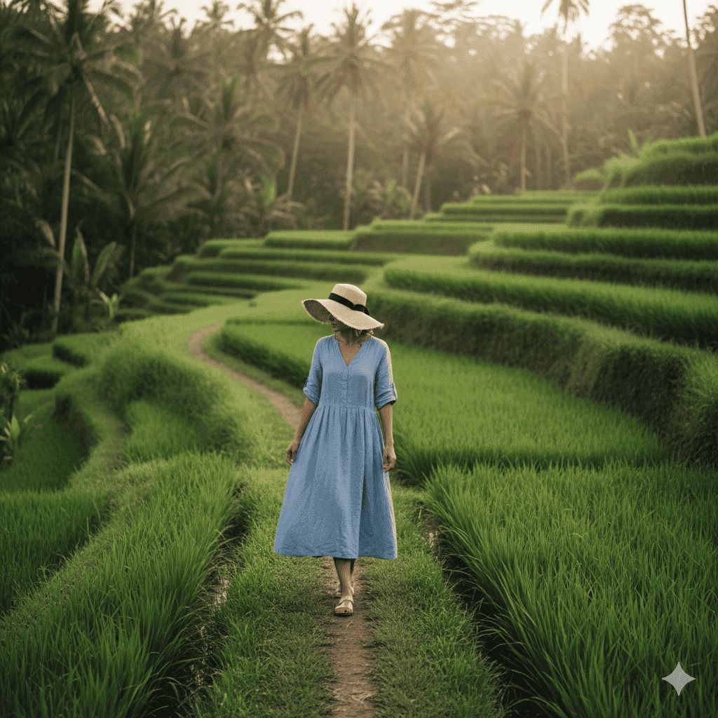 Serene Sky Blue Midi Dress for Daytime Exploration — Bali Outfits