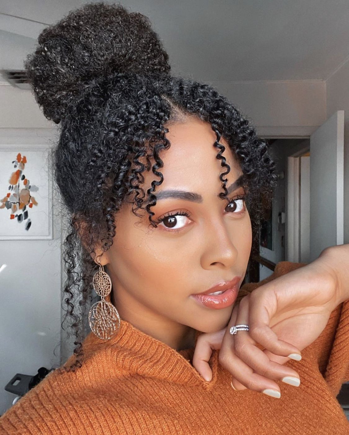 High Voluminous Bun With Curtain Bangs — Natural Hair Bun