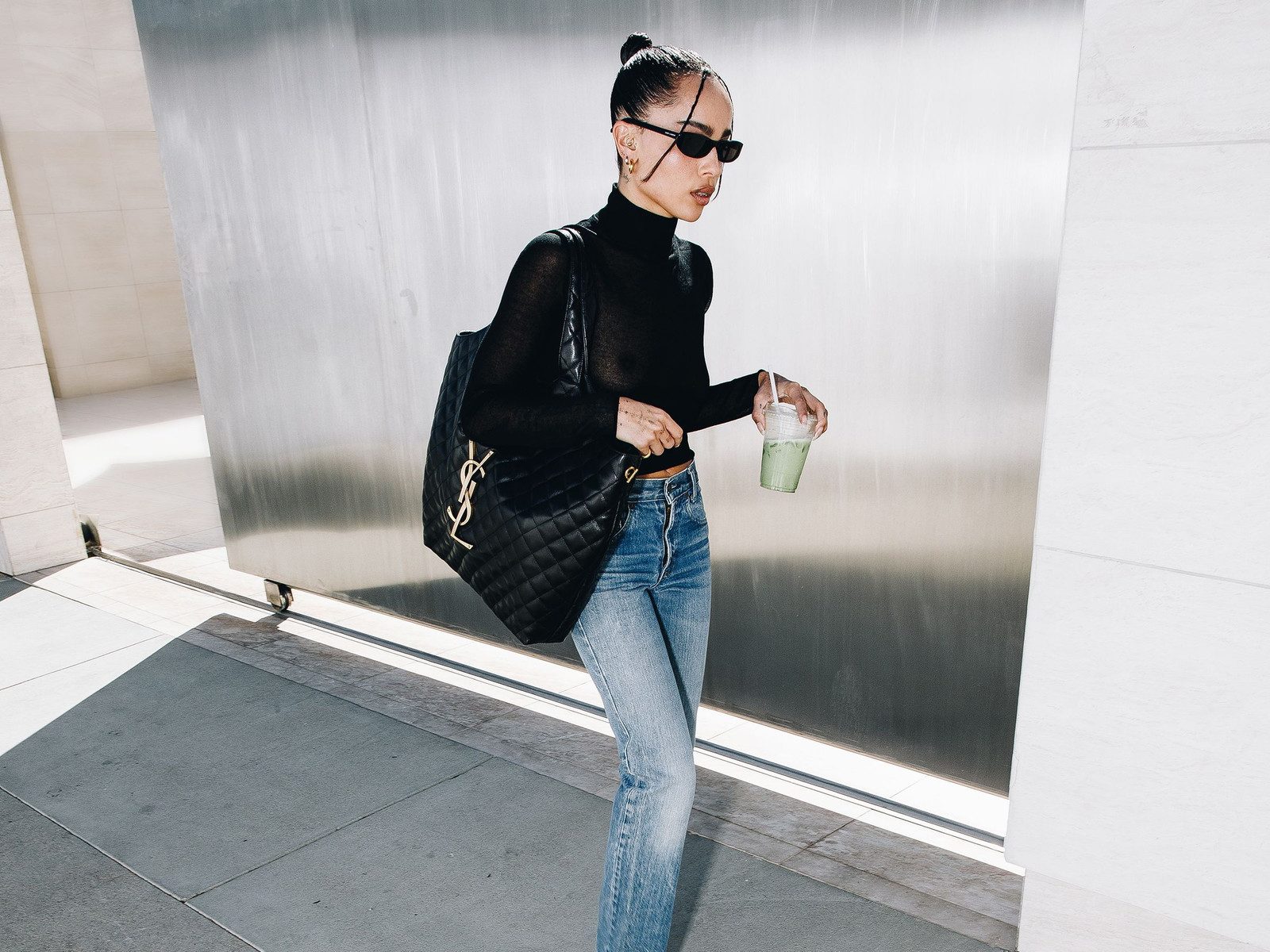 Street Style Staple: YSL Tote with Sheer Top and Denim — YSL Bag Outfits