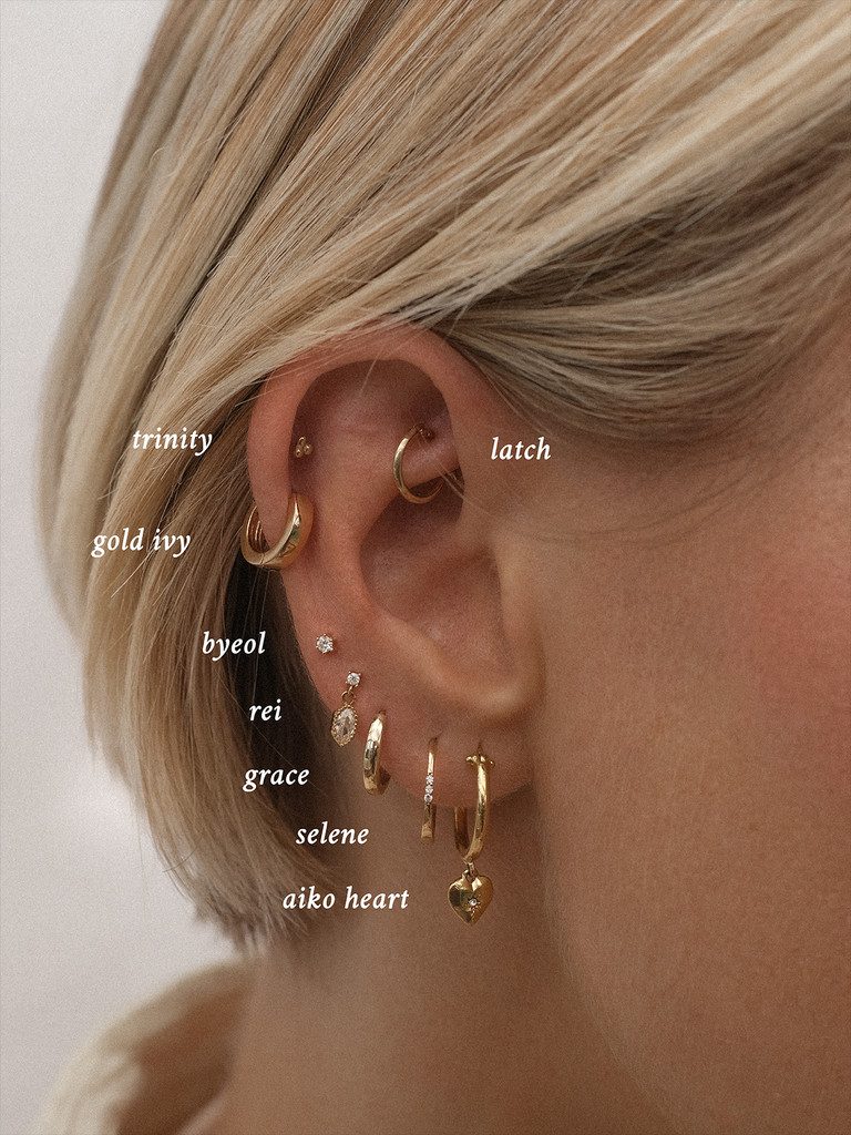 Curated Gold Stack with Sparkling Studs and Heart Charm Curated Gold Stack with Sparkling Studs and Heart Charm — Ear Stack Ideas