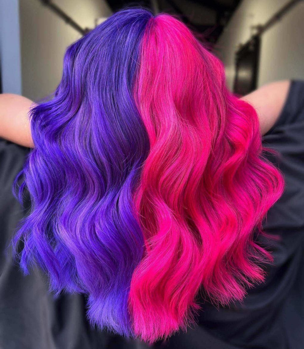 Vivid Purple and Hot Pink Split Vivid Purple and Hot Pink Split — Split Dye Hair